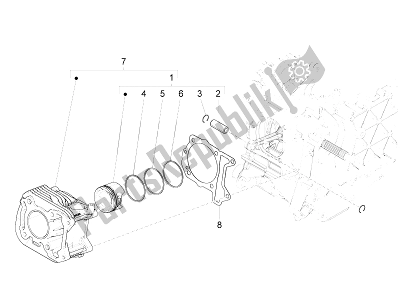 Alle onderdelen voor de Cilinder-zuiger-pols-peneenheid van de Piaggio Liberty 125 Iget 4T 3V IE ABS Vietnam 2015