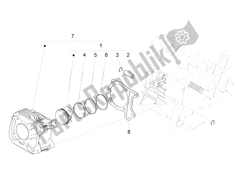 Toutes les pièces pour le Unité Cylindre-piston-axe De Poignet du Piaggio Liberty 125 Iget 4T 3V IE ABS Vietnam 2015