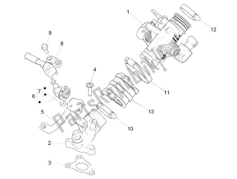 Alle onderdelen voor de Gasklephuis - Injector - Verbindingspijp van de Piaggio Liberty 50 Iget 4T 3V EU 2015