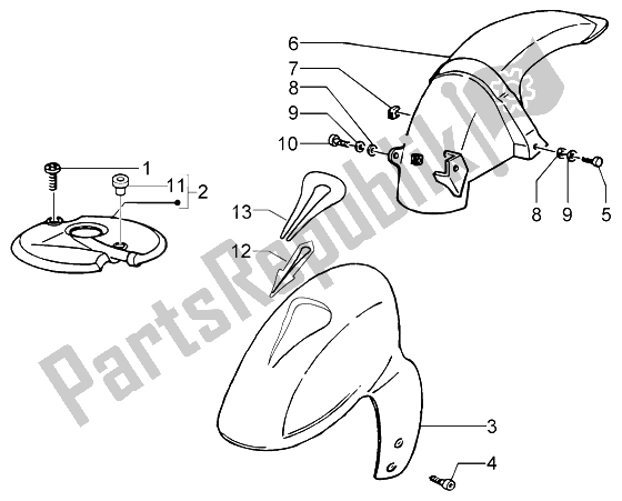 All parts for the Front And Rear Mudguard of the Piaggio NRG MC3 DT 50 2004