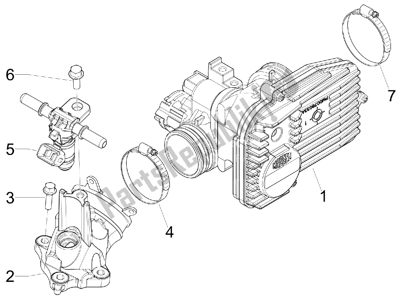 Todas las partes para Cuerpo Del Acelerador - Inyector - Tubo De Unión de Piaggio Carnaby 250 4T IE E3 2008