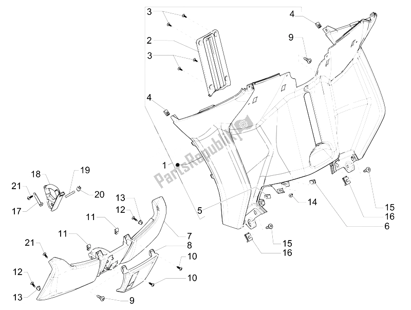 All parts for the Front Glove-box - Knee-guard Panel of the Piaggio MP3 500 LT Sport 2014