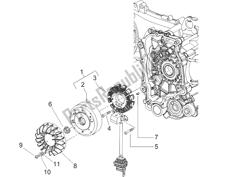 All parts for the Flywheel Magneto of the Piaggio Liberty 150 4T 2V E3 PTT Libanon Israel 2011