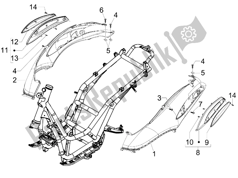 Toutes les pièces pour le Couvercle Latéral - Spoiler du Piaggio Beverly 125 Sport E3 2007