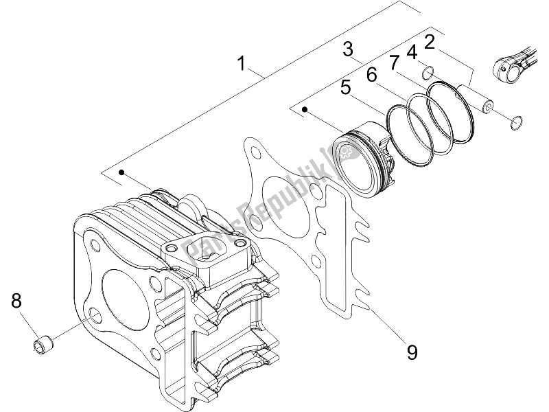 All parts for the Cylinder-piston-wrist Pin Unit of the Piaggio ZIP 100 4T 2006