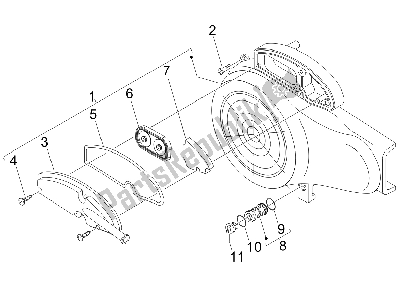 All parts for the Flywheel Magneto Cover - Oil Filter of the Piaggio FLY 50 4T USA 2007