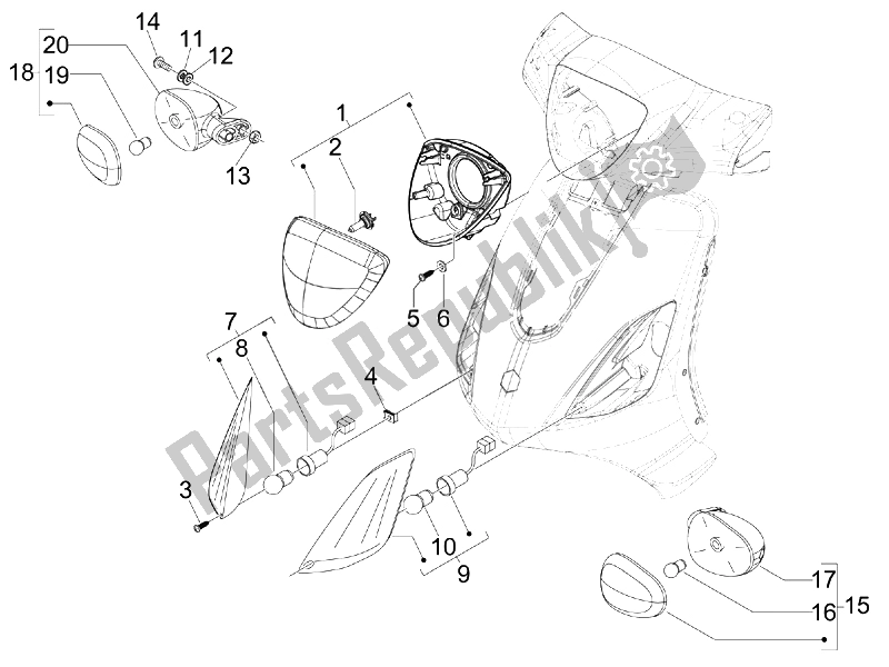 Toutes les pièces pour le Phares Avant - Clignotants du Piaggio FLY 150 4T USA 2007