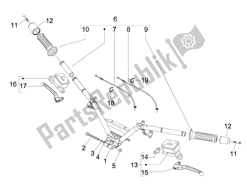 All parts for the Handlebars - Master Cil. Of the Piaggio MP3 300 4T 4V IE LT Ibrido 2010