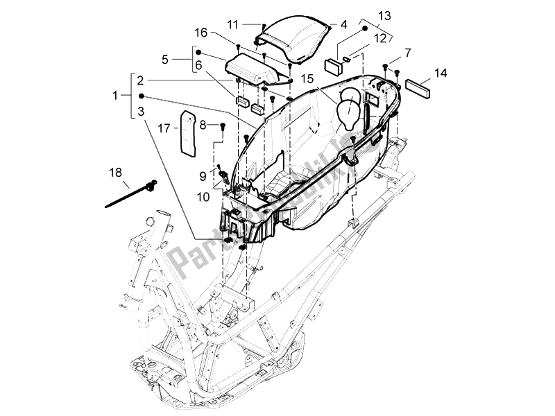 All parts for the Helmet Huosing - Undersaddle of the Piaggio Beverly 350 4T 4V IE E3 Sport Touring 2014