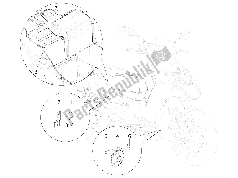 Tutte le parti per il Interruttori Del Telecomando - Batteria - Avvisatore Acustico del Piaggio Typhoon 50 2T E2 2011