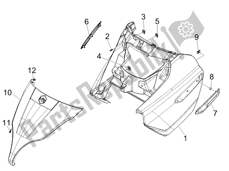 All parts for the Front Shield of the Piaggio X7 250 IE Euro 3 2008