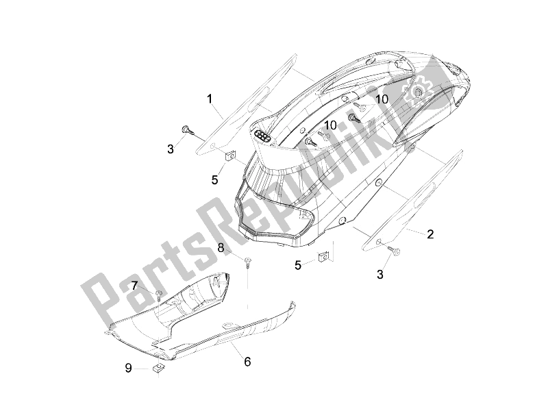 Toutes les pièces pour le Couvercle Latéral - Spoiler du Piaggio Liberty 125 4T Delivery E3 2007