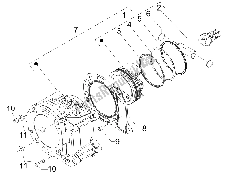 Toutes les pièces pour le Unité Cylindre-piston-axe De Poignet du Piaggio X EVO 250 Euro 3 2007