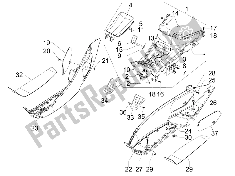 All parts for the Central Cover - Footrests of the Piaggio X8 250 IE 2005