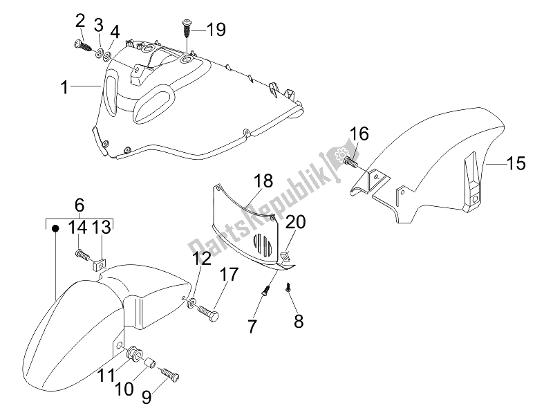Alle onderdelen voor de Wielkast - Spatbord van de Piaggio X8 125 Premium Euro 3 UK 2007