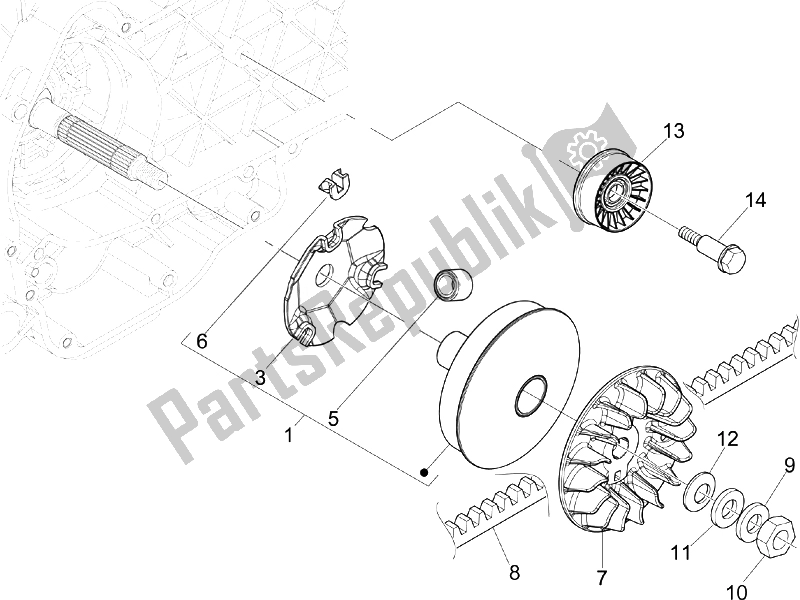 Tutte le parti per il Puleggia Motrice del Piaggio MP3 250 USA 2007