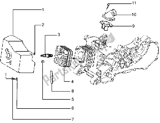 Alle onderdelen voor de Cilinderkop - Koelkap-inlaat En Inductiepijp van de Piaggio Skipper 125 1995