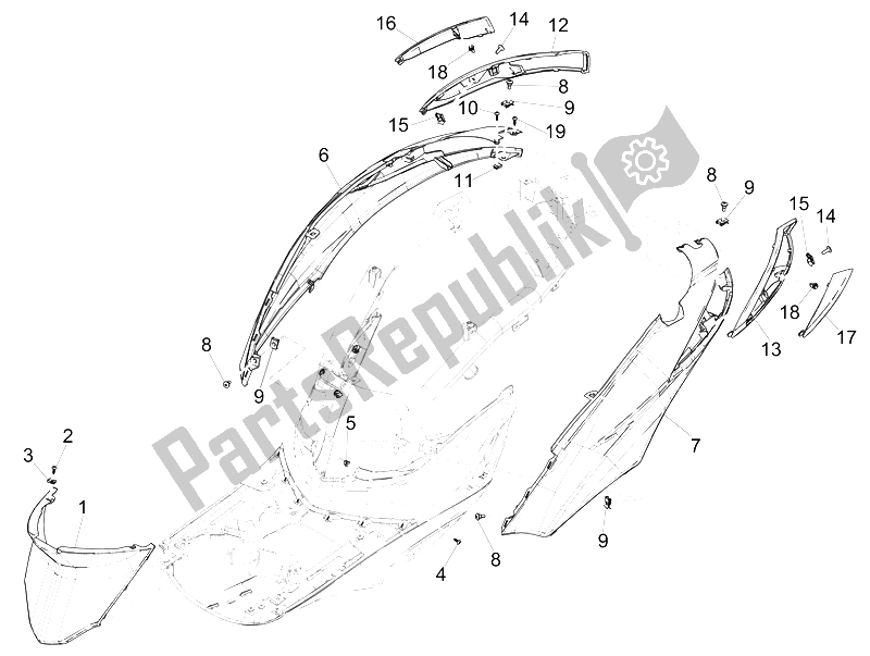 Toutes les pièces pour le Couvercle Latéral - Spoiler du Piaggio Liberty 125 Iget 4T 3V IE ABS Asia 2015