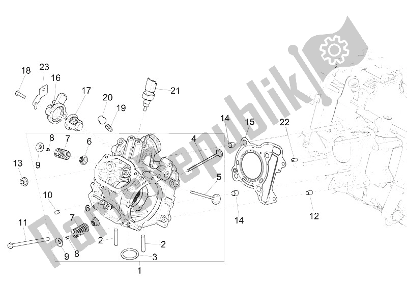 All parts for the Head Unit - Valve of the Piaggio Medley 150 4T IE ABS EU 2016