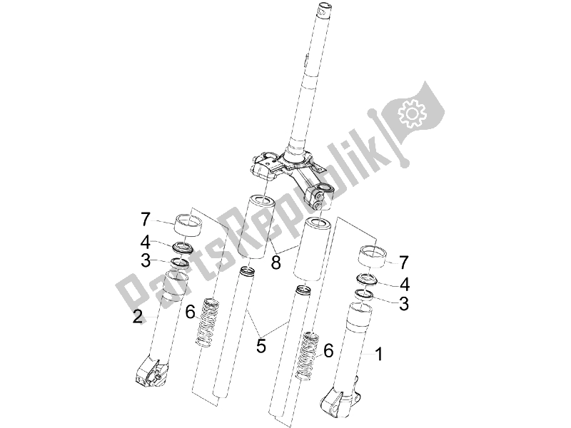 Toutes les pièces pour le Composants De La Fourche (escortes) du Piaggio Liberty 200 4T Sport E3 2006