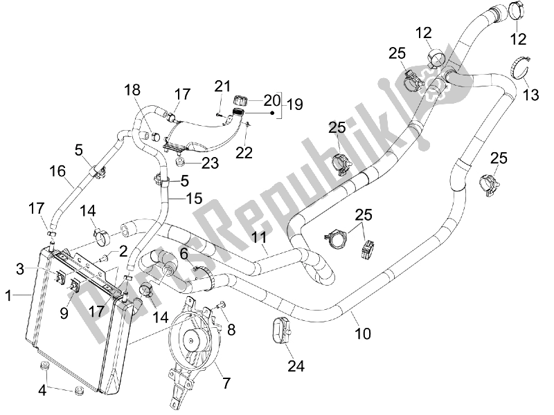 All parts for the Cooling System of the Piaggio MP3 300 IE MIC 2010