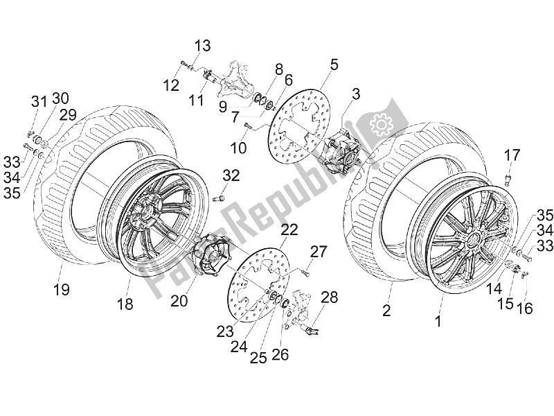 Toutes les pièces pour le Roue Avant du Piaggio MP3 400 IE LT Touring 2011