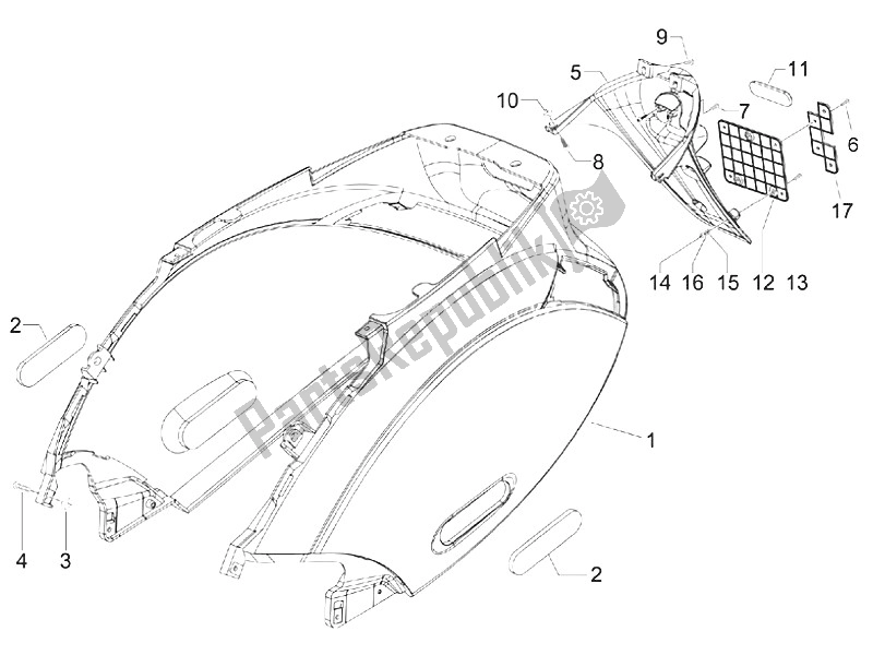 Todas las partes para Cubierta Trasera - Protector Contra Salpicaduras de Piaggio ZIP 100 4T Vietnam 2011