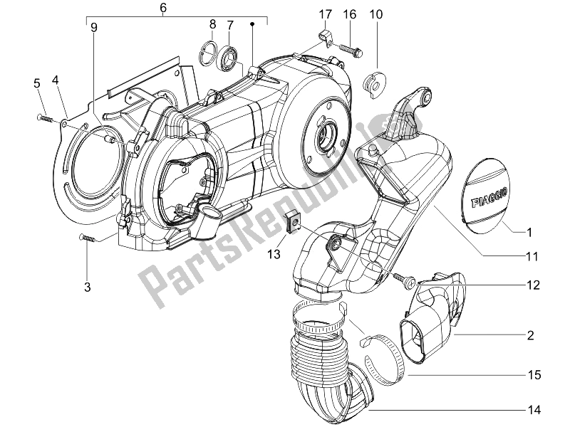 Tutte le parti per il Coperchio Del Carter - Raffreddamento Del Carter del Piaggio MP3 250 USA 2007