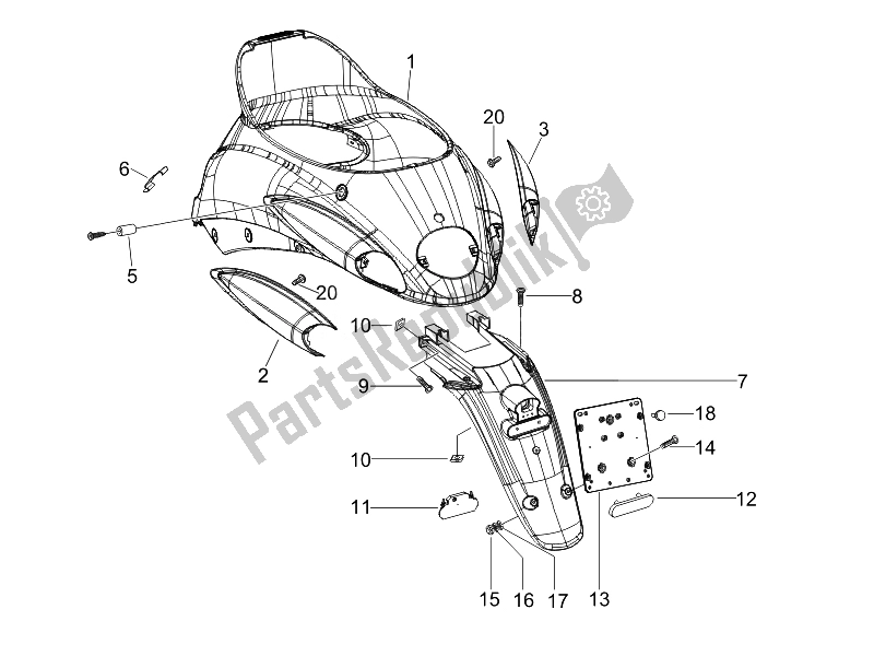 Tutte le parti per il Coperchio Posteriore - Paraspruzzi del Piaggio Liberty 50 2T Sport 2007