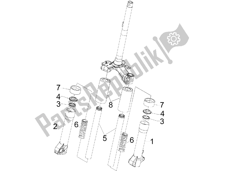 Toutes les pièces pour le Composants De La Fourche (escortes) du Piaggio Liberty 150 4T E3 2008