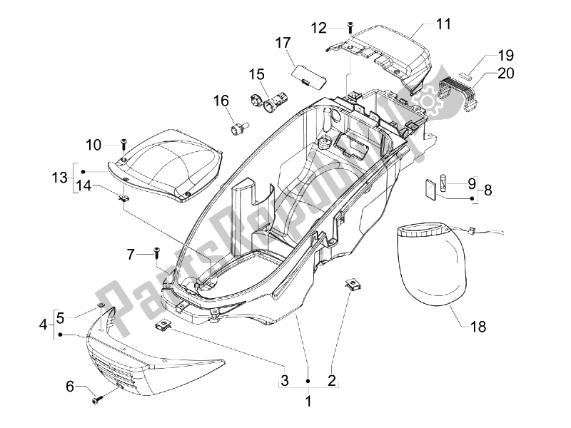 All parts for the Helmet Huosing - Undersaddle of the Piaggio Beverly 250 E3 2007