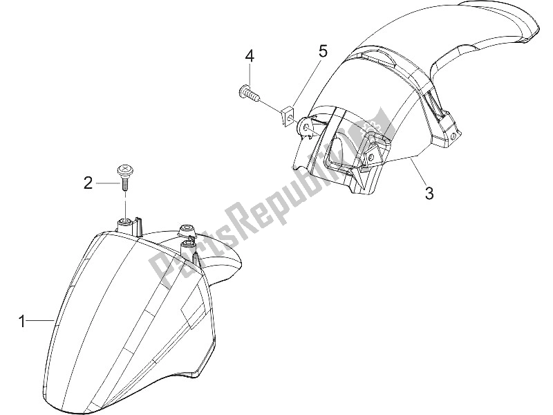 All parts for the Wheel Huosing - Mudguard of the Piaggio ZIP 100 4T Vietnam 2011