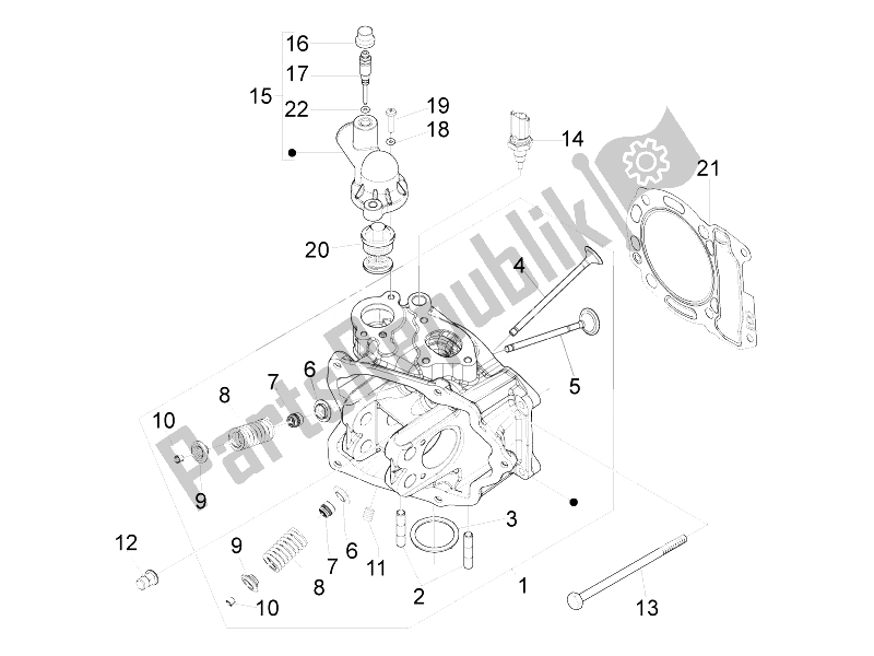 All parts for the Head Unit - Valve of the Piaggio MP3 300 4T 4V IE ERL Ibrido 2010