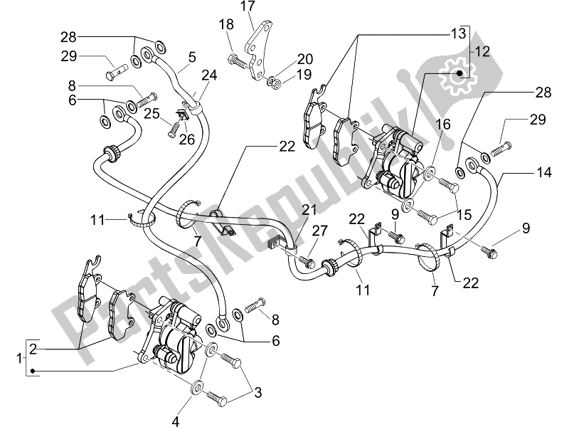 All parts for the Brakes Pipes - Calipers of the Piaggio Carnaby 200 4T E3 2007