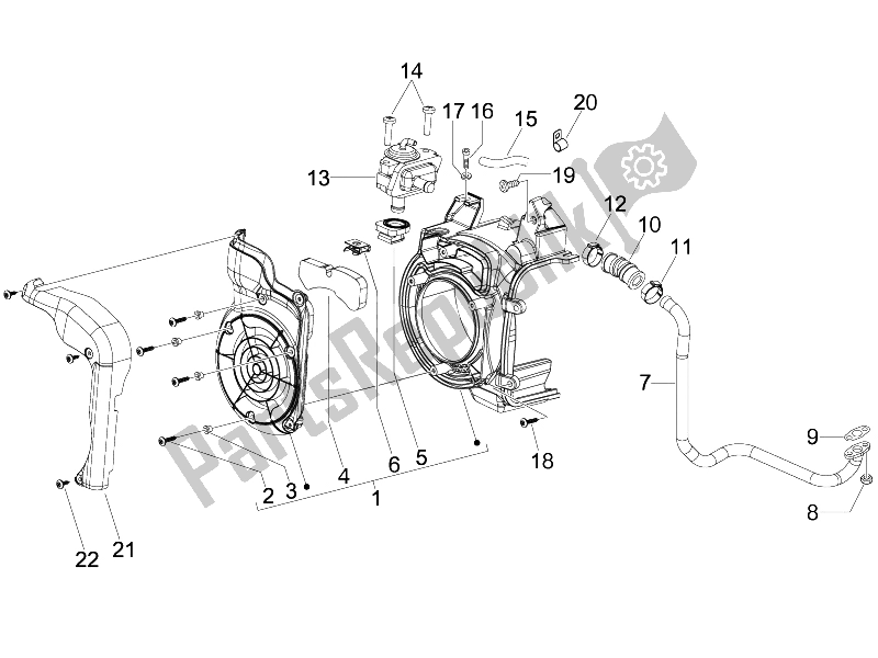 All parts for the Secondary Air Box of the Piaggio FLY 150 4T E3 2008