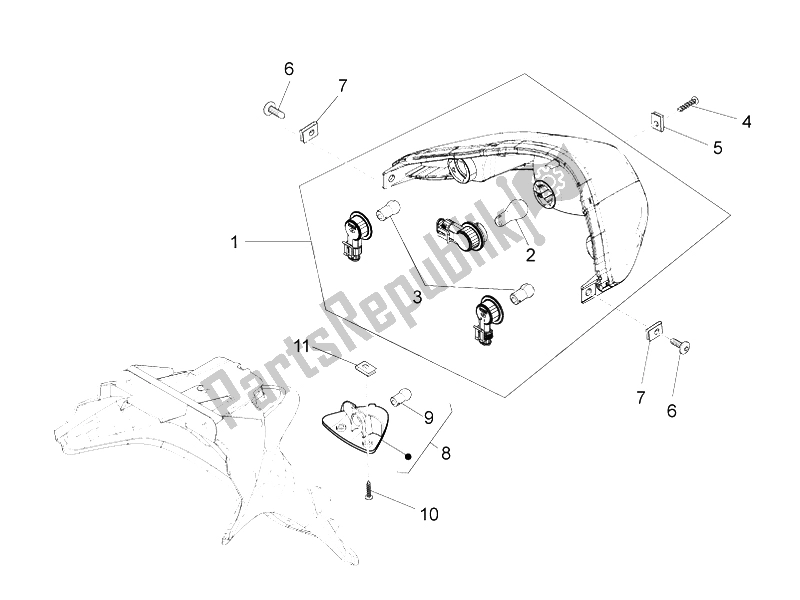 Tutte le parti per il Fanali Posteriori - Indicatori Di Direzione del Piaggio FLY 125 4T 3V IE E3 LEM 2012