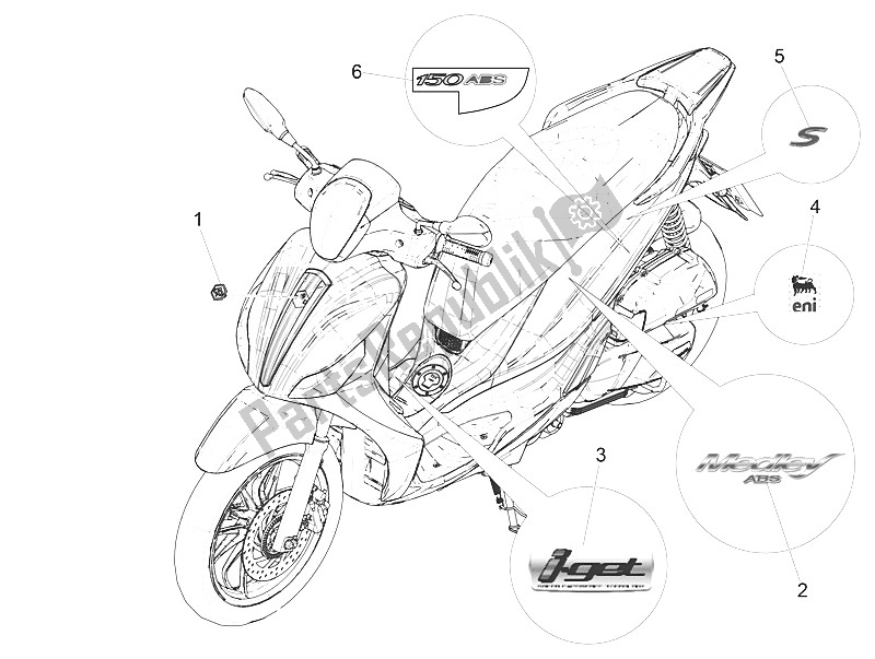 Toutes les pièces pour le Plaques - Emblèmes du Piaggio Medley 150 4T IE ABS Asia 2016