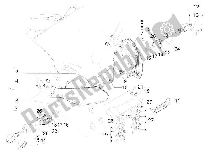 Alle onderdelen voor de Achterlichten - Richtingaanwijzers van de Piaggio MP3 300 IE LT Sport 2011