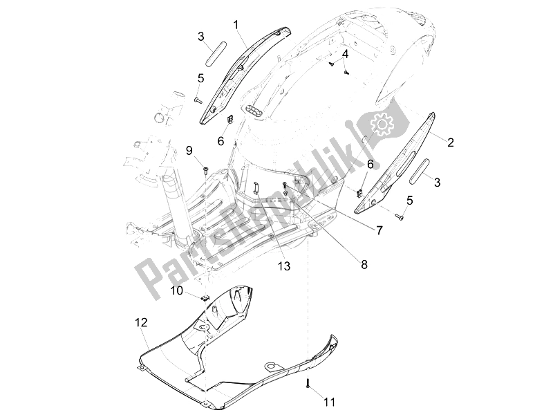 Toutes les pièces pour le Couvercle Latéral - Spoiler du Piaggio Liberty 50 4T PTT 2014