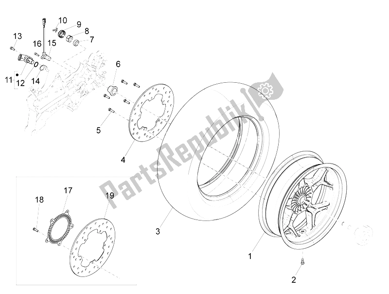 All parts for the Rear Wheel of the Piaggio X 10 350 4T 4V I E E3 2012