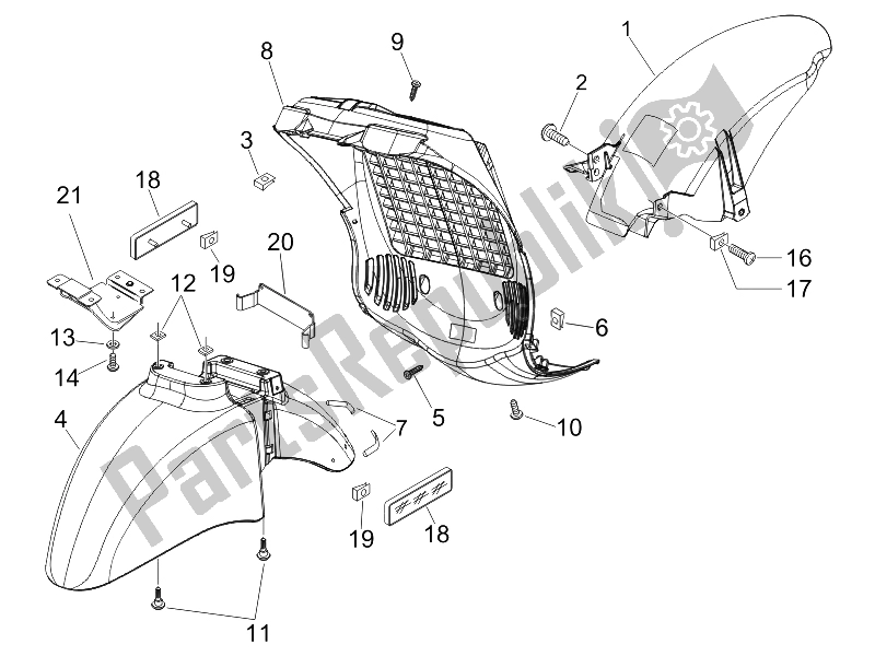 All parts for the Wheel Huosing - Mudguard of the Piaggio BV 250 USA 2006