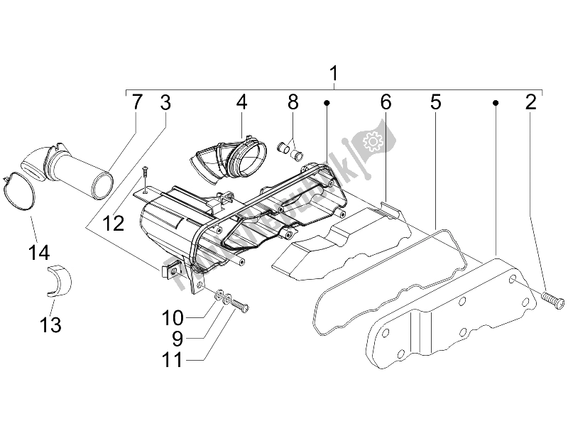 All parts for the Air Filter of the Piaggio Typhoon 50 2T E2 2009