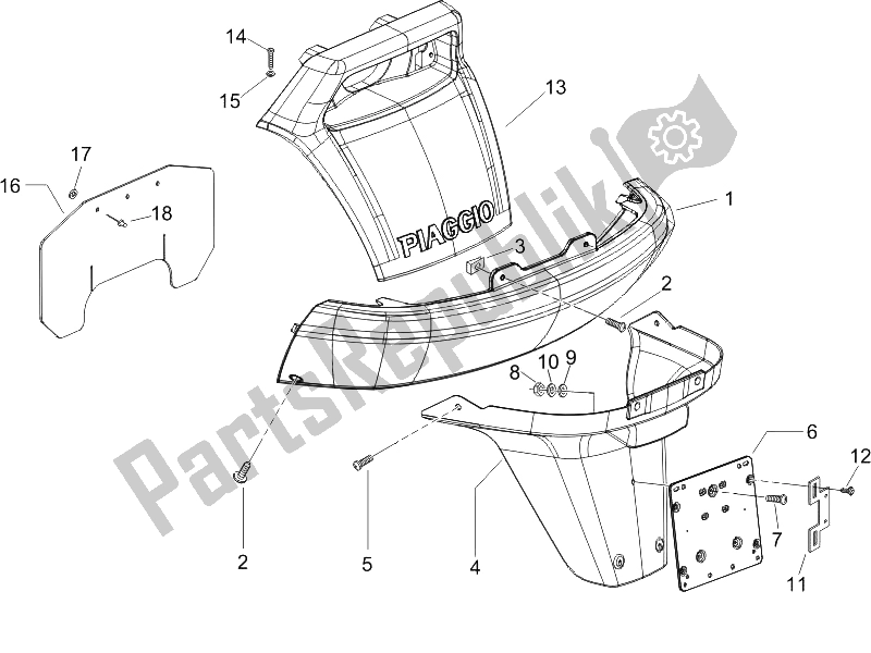 All parts for the Rear Cover - Splash Guard of the Piaggio X9 125 Evolution Powered 2005