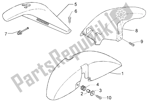 All parts for the Wheel Compartment- Mudguard of the Piaggio X9 125 Evolution 2006