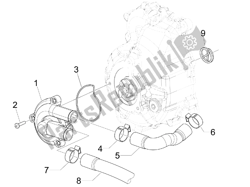 Alle onderdelen voor de Koelere Pomp van de Piaggio Beverly 250 E3 2007