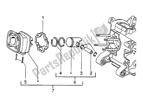 Tutte le parti per il Perno Cilindro-pistone-polso, Completo del Piaggio ZIP SP H2O 50 1998