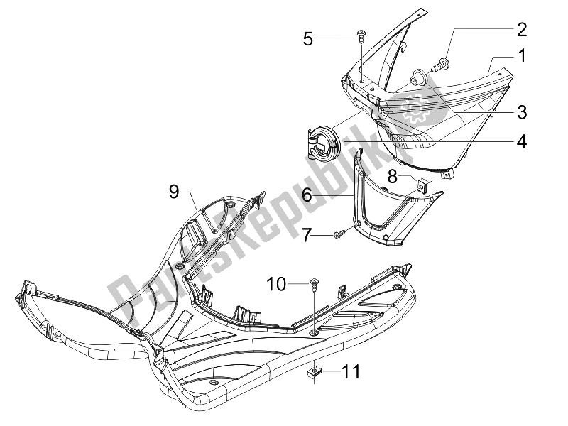 Toutes les pièces pour le Housse Centrale - Repose-pieds du Piaggio FLY 100 4T 2008