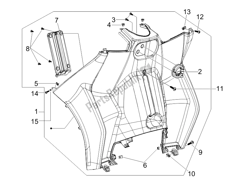 All parts for the Front Glove-box - Knee-guard Panel of the Piaggio MP3 300 4T 4V IE ERL Ibrido 2010