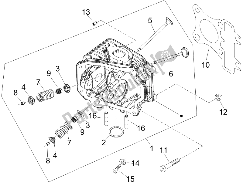 All parts for the Head Unit - Valve (2) of the Piaggio FLY 50 4T USA 2007