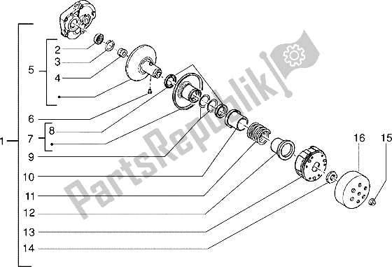 All parts for the Driven Pulley of the Piaggio NRG Extreme 50 1999